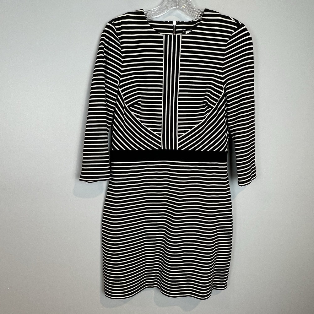 Karen Millen Womens Size 8 Black White Stripe Dress 3/4 Sleeves
